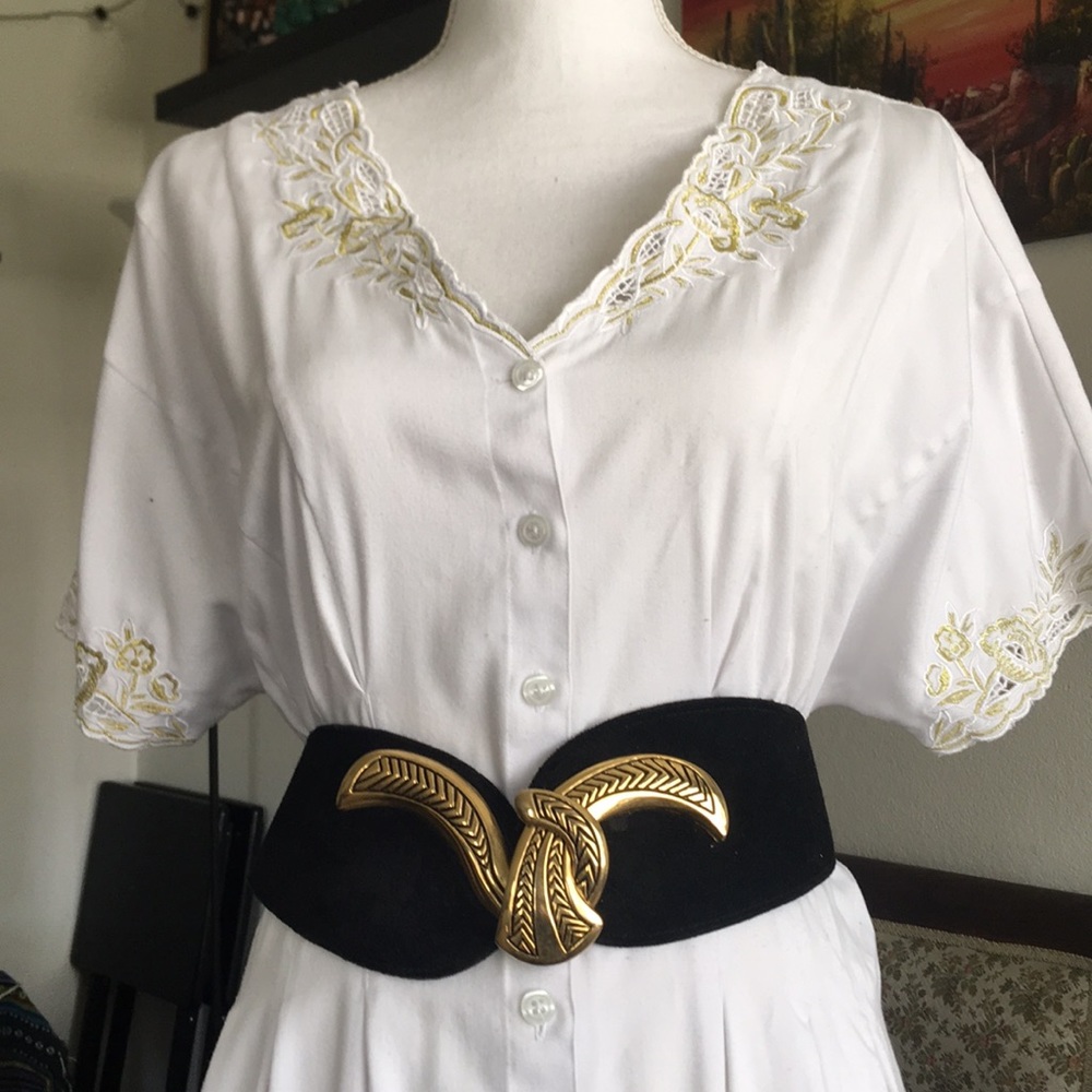 Black suede belt with gold buckle